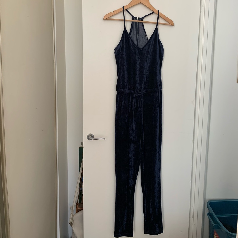 Dark blue velour pants jumpsuit